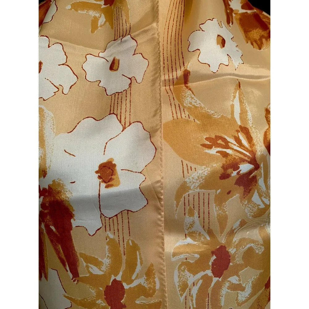 Vintage Vera‎ Floral Scarf Poppies Cream Tan Gold Brown 14